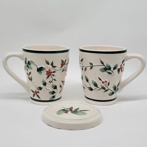 Pfaltzgraff Winterberry Embossed Mugs Set of 2 and 1 Lid